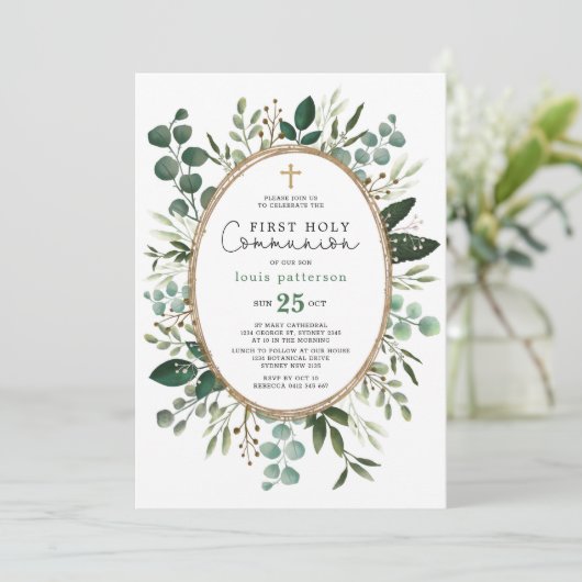 Greenery Eucalyptus Foliage Bouquet Heilige Commun Kaart (Staand voorkant)