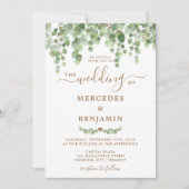 Greenery Eucalyptus Foliage Elegant Gold Wedding Kaart (Voorkant)