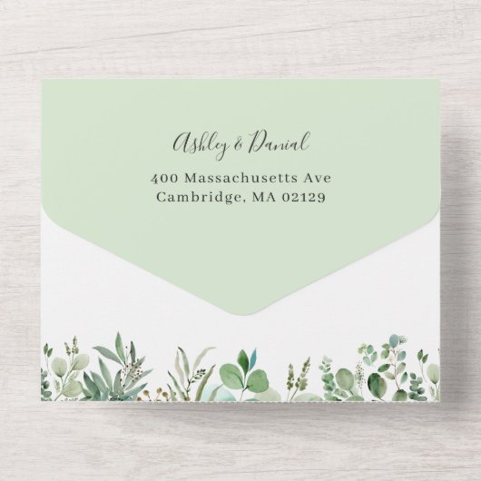 Greenery Eucalyptus Foliage Weduwfoto All In One Uitnodiging (Achterkant)