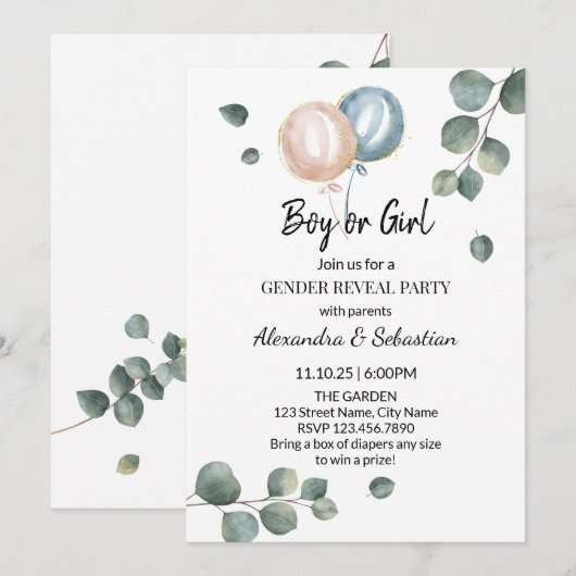 Greenery Eucalyptus Gender onthullen Kaart (Voorkant / Achterkant)