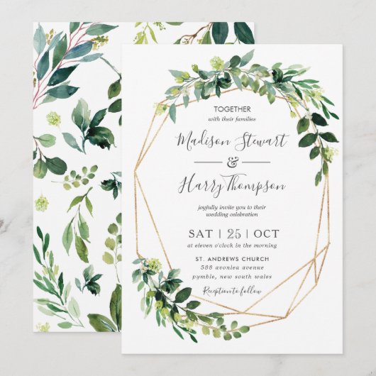 Greenery Eucalyptus Geometric Botanical Wedding Kaart (Voorkant / Achterkant)
