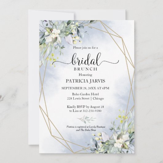 Greenery Eucalyptus Geometric Bridal Brunch Kaart (Voorkant)