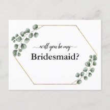 Greenery Eucalyptus Geometric Bridesmaid Card
