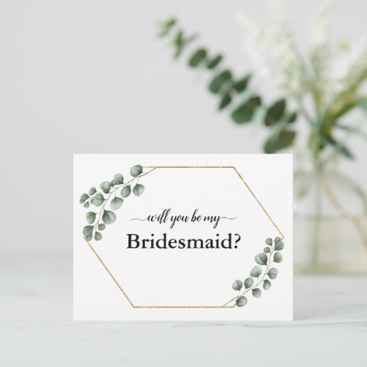 Greenery Eucalyptus Geometric Bridesmaid Card Feestdagenkaart (Staand voorkant)