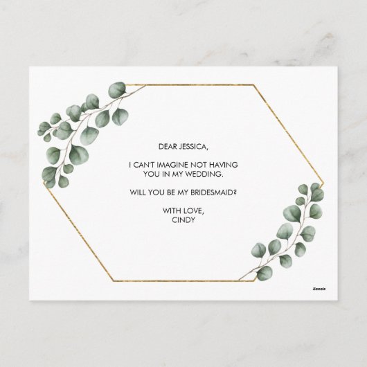 Greenery Eucalyptus Geometric Bridesmaid Card Feestdagenkaart (Achterkant)