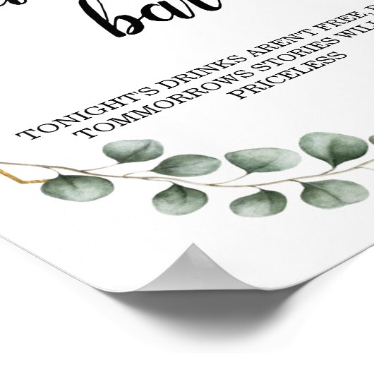 Greenery Eucalyptus Geometric Cash Bar Sign Poster (Hoek)