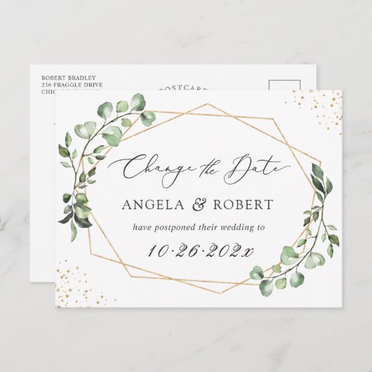Greenery Eucalyptus Geometric Change the Date Briefkaart (Voorkant / Achterkant)