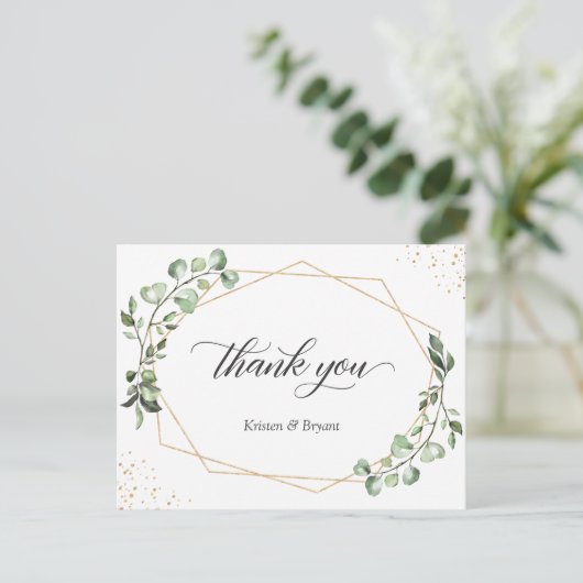 Greenery Eucalyptus Geometric Gold Lijst Hartelijk Briefkaart (Staand voorkant)