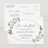 Greenery Eucalyptus Geometric Lijst Save the Date Briefkaart (Voorkant / Achterkant)