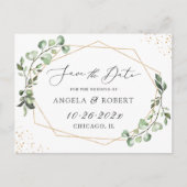 Greenery Eucalyptus Geometric Lijst Save the Date Briefkaart (Voorkant)