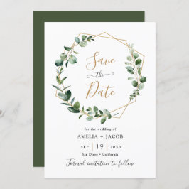 Greenery Eucalyptus Geometric Lijst Save the Date Kaart