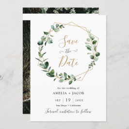 Greenery Eucalyptus Geometric Lijst Save the Date Kaart
