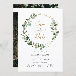 Greenery Eucalyptus Geometric Lijst Save the Date Kaart