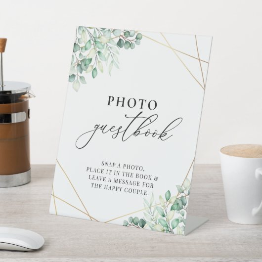 Greenery Eucalyptus Geometric Photo Guestbook Reclamebord Met Voetstuk (Insitu)