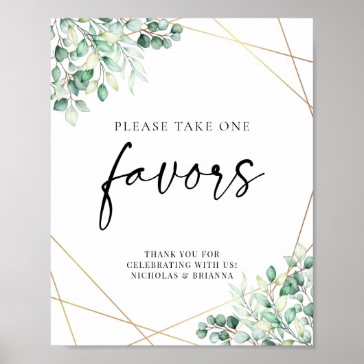 Greenery Eucalyptus Geometric Wedding Favors Poster (Voorkant)