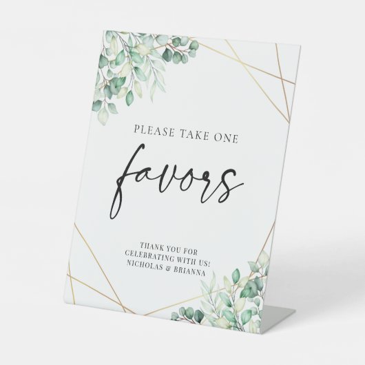 Greenery Eucalyptus Geometric Wedding Favors Reclamebord Met Voetstuk (Voorkant)