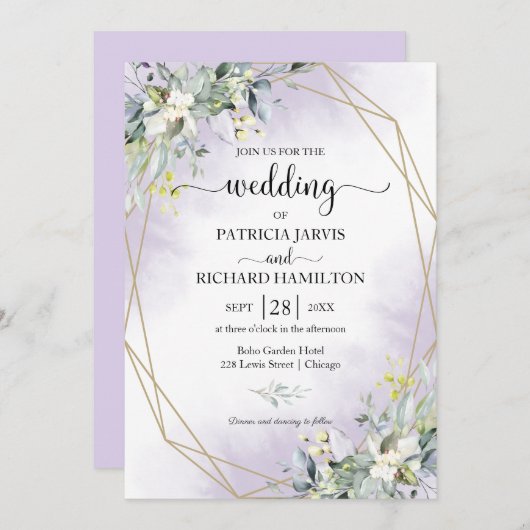 Greenery Eucalyptus Geometric Wedding Invitation Kaart (Voorkant / Achterkant)