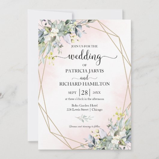 Greenery Eucalyptus Geometric Wedding Invitation Kaart (Voorkant)
