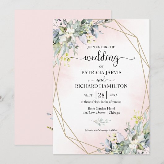 Greenery Eucalyptus Geometric Wedding Invitation Kaart (Voorkant / Achterkant)