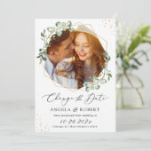 Greenery Eucalyptus Geometric Wedding Postponed Save The Date (Staand voorkant)