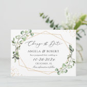 Greenery Eucalyptus Geometric Wedding Postponed Save The Date (Staand voorkant)
