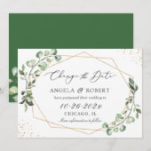 Greenery Eucalyptus Geometric Wedding Postponed Save The Date (Voorkant / Achterkant)