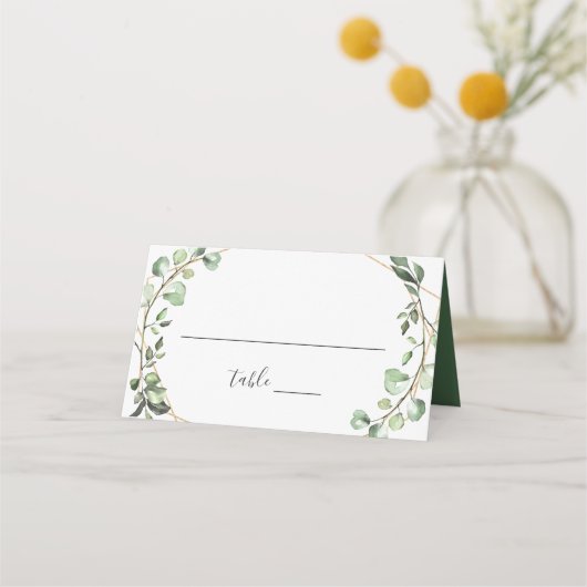 Greenery Eucalyptus Geometric Wedding Table Plaatskaartje (Voorkant)