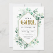 Greenery Eucalyptus Girl Baby shower Waterverf Kaart (Voorkant)