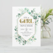 Greenery Eucalyptus Girl Baby shower Waterverf Kaart (Staand voorkant)