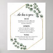 Greenery Eucalyptus Glitter Wedding Bar Menu Sign Poster (Voorkant)