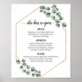 Greenery Eucalyptus Glitter Wedding Bar Menu Sign Poster