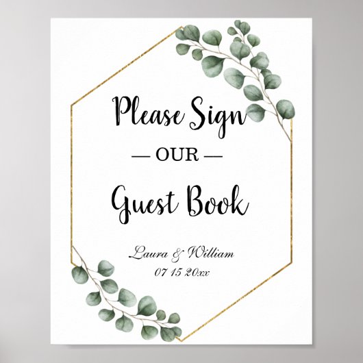 Greenery Eucalyptus Glitter Wedding Guestbook Poster (Voorkant)
