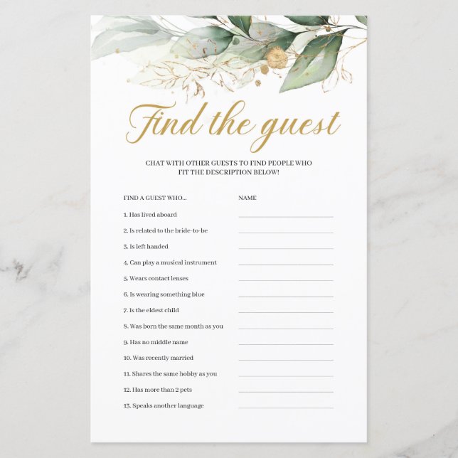 Greenery eucalyptus gold boho vindt het gastspel (Voorkant)