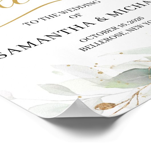 Greenery eucalyptus Gold bruiloft welkomstbord Poster (Hoek)