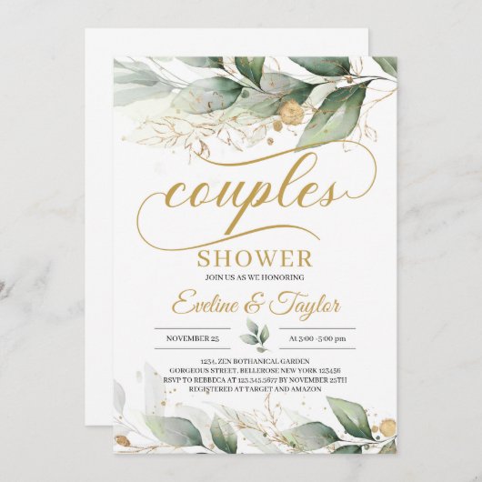 Greenery eucalyptus Gold florale paren douche Kaart (Voorkant / Achterkant)