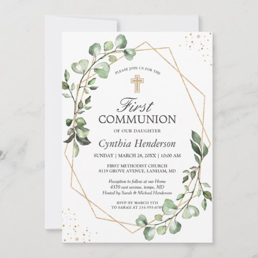 Greenery Eucalyptus Gold Geometric First Community Kaart (Voorkant)