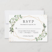 Greenery Eucalyptus Gold Geometric Lijst Wedding RSVP Kaartje (Voorkant)