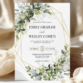 Greenery Eucalyptus Gold Geometric Wedding  Kaart