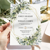 Greenery Eucalyptus Gold Geometric Wedding Kaart