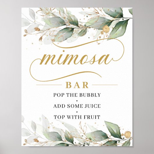 Greenery eucalyptus gold leaves mimosa bar sign poster (Voorkant)