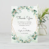 Greenery Eucalyptus Gold Lijst Geometric Wedding Bedankkaart (Staand voorkant)