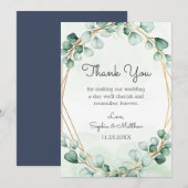 Greenery Eucalyptus Gold Lijst Geometric Wedding Bedankkaart (Voorkant / Achterkant)