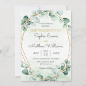 Greenery Eucalyptus Gold Lijst Geometric Wedding Kaart (Voorkant)