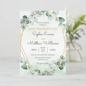 Greenery Eucalyptus Gold Lijst Geometric Wedding Kaart (Staand voorkant)