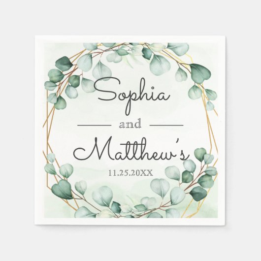 Greenery Eucalyptus Gold Lijst Geometric Wedding Servet (Voorkant)