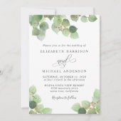 Greenery Eucalyptus Gold Waterverf Wedding Kaart (Voorkant)