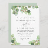 Greenery Eucalyptus Gold Waterverf Wedding Kaart (Voorkant / Achterkant)
