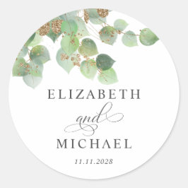 Greenery Eucalyptus Gold Waterverf Wedding Ronde Sticker