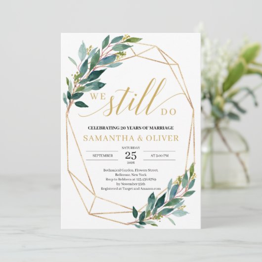 Greenery eucalyptus goud geometrisch we zijn nog s kaart (Staand voorkant)