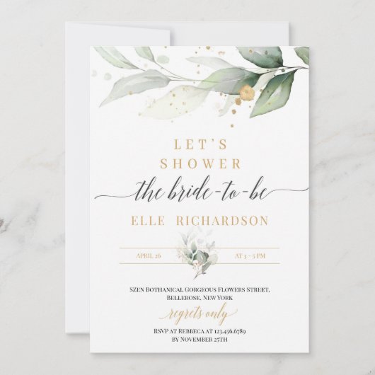 Greenery eucalyptus gouden bruid-aanstaande vrijge kaart (Voorkant)